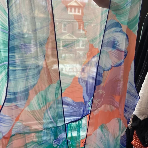 Women's bathing suit sheer cover RESORT by Chuck A. Size L Orange Floral - Picture 12 of 13